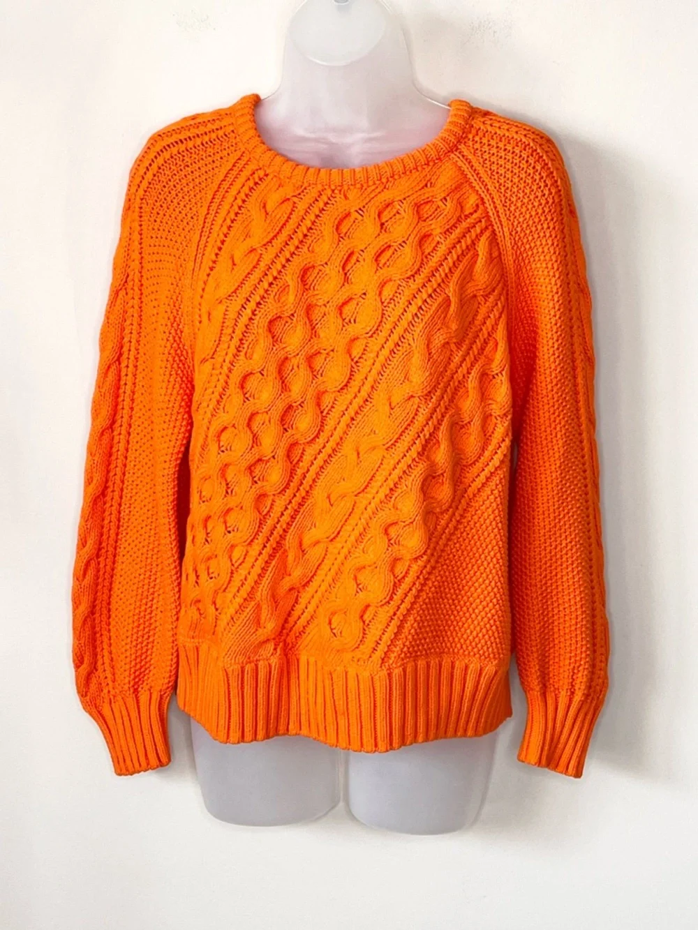 J.CREW Orange Cable Knit Sweater Size Large Coastal Preppy Beachy